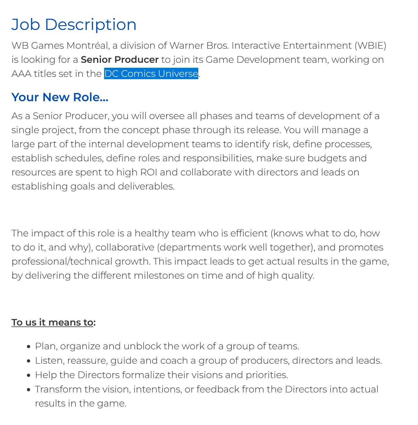 WB Montreal Job Listing DC Game
