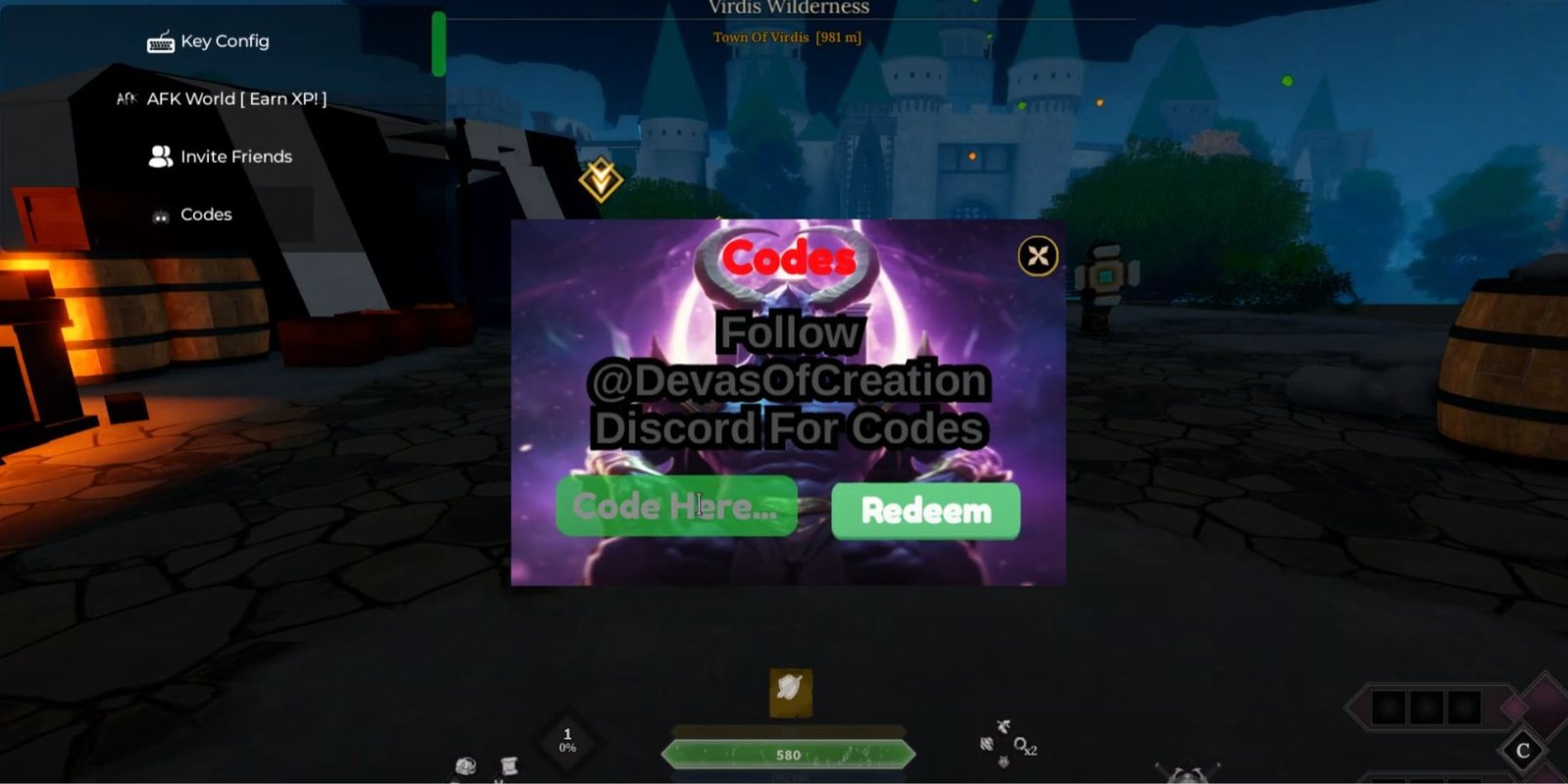 Devas Of Creation the codes tab