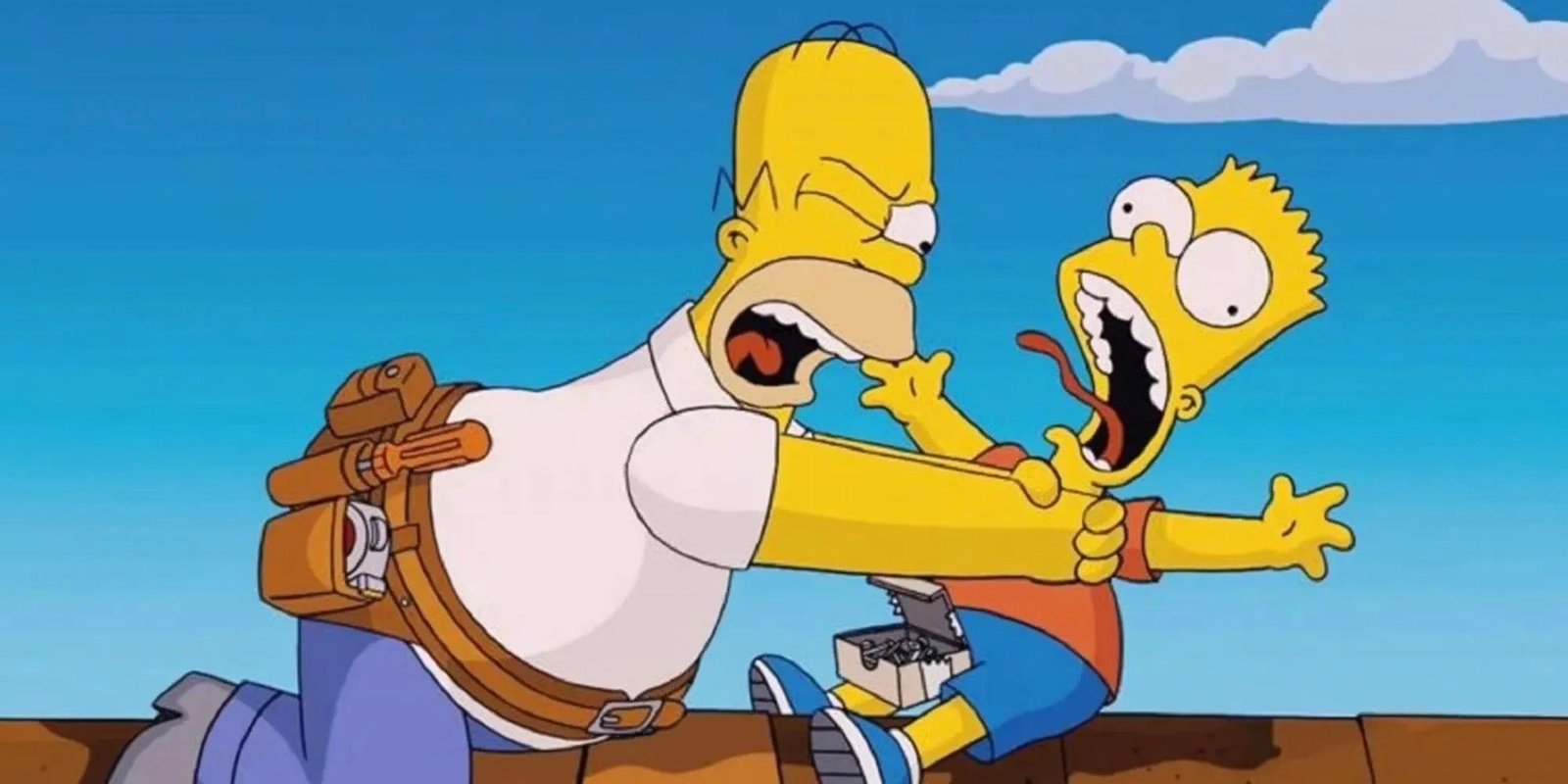 Homer choking Bart on the roof in The Simpsons Movie