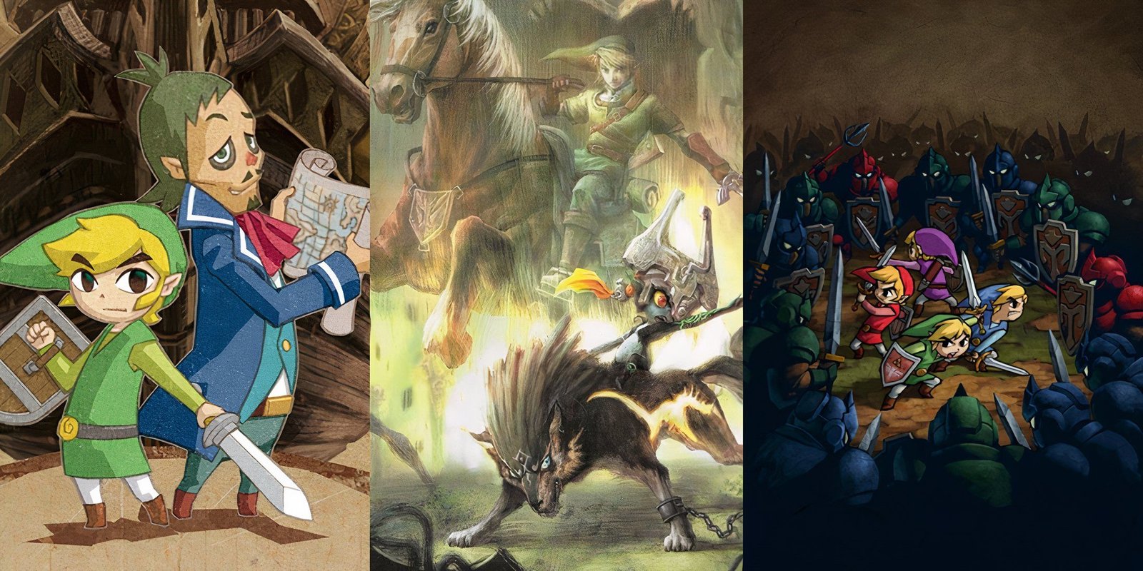 X Zelda Games That Should Be Ported To The Nintendo Switch split image three games: Phantom Hourglass and Twilight Princess