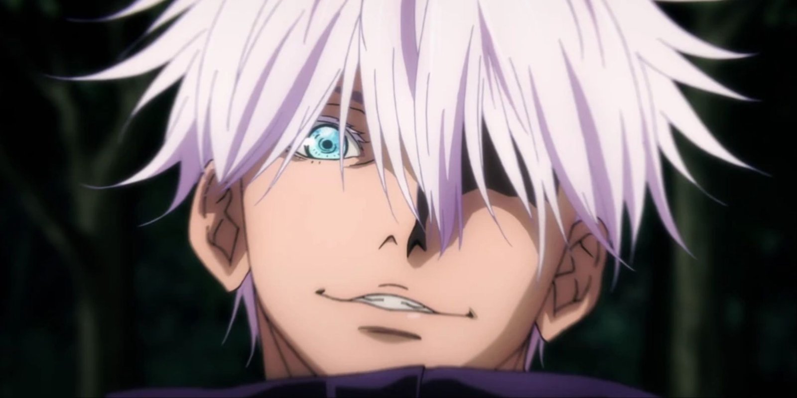 Gojo smiling without wearing his blindfold.