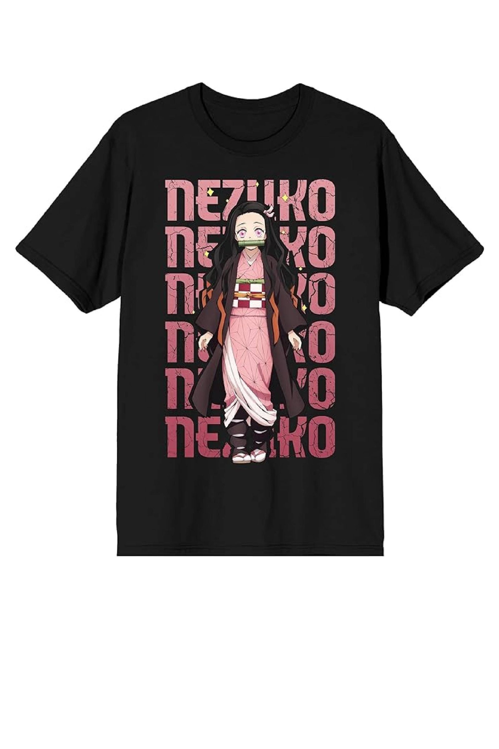 Demon Slayer Nezuko Repeat Text Short Sleeve Black T-Shirt