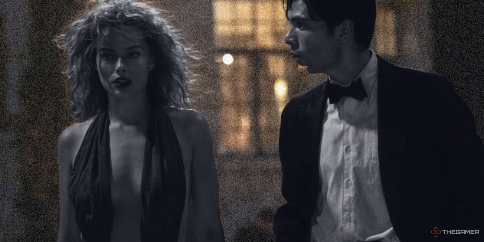 Babylon man and woman walking together, but they're black and white 
