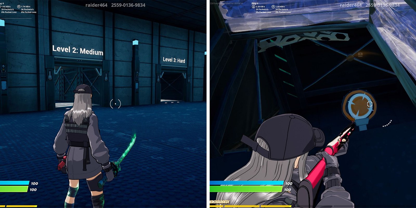 Split image. Raided464 Warm Up edit course and mini-games