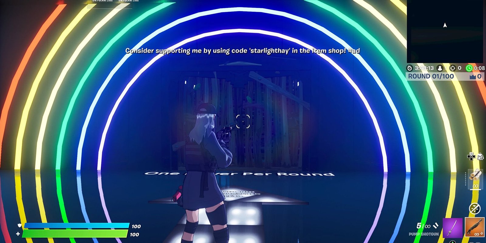 Editing course in Fortnite creative mode. Rainbow colored map