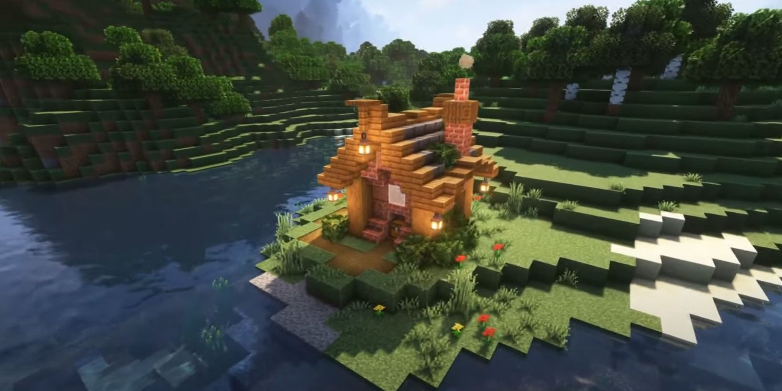 An image from Minecraft of a Cottage that houses a leather farm. This automatic farm will instanly collect leather and raw meat from the cows that are trapped inside. 