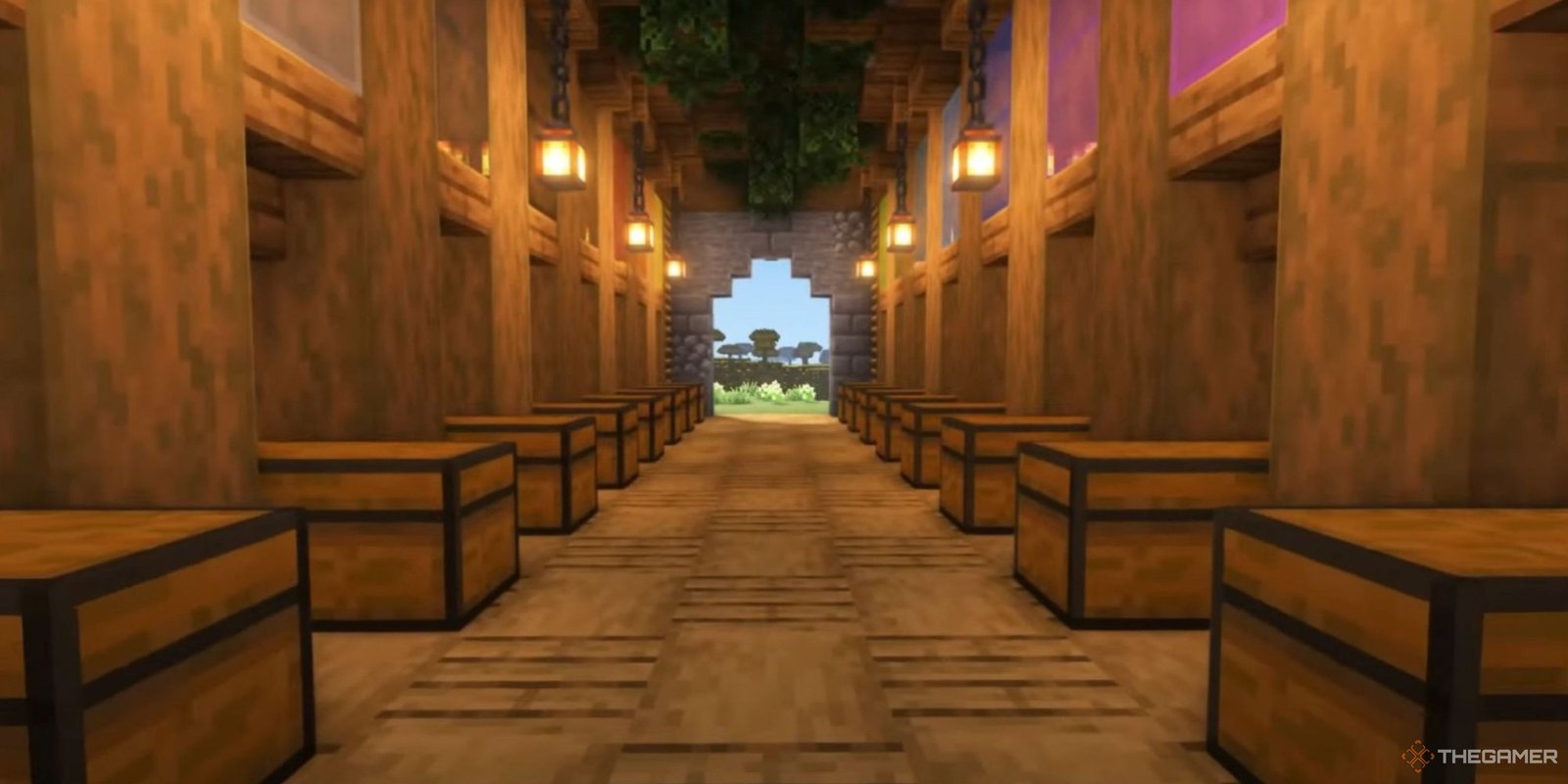 An image from Minecraft of an automatic wool farm that contains all the colors in the game.