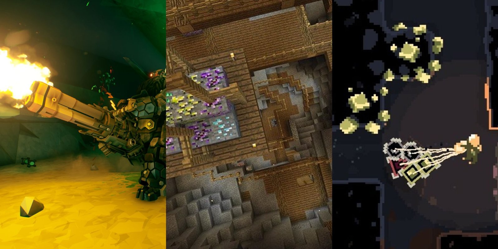 Deep Rock Galactic, Minecraft, and Dome Keeper