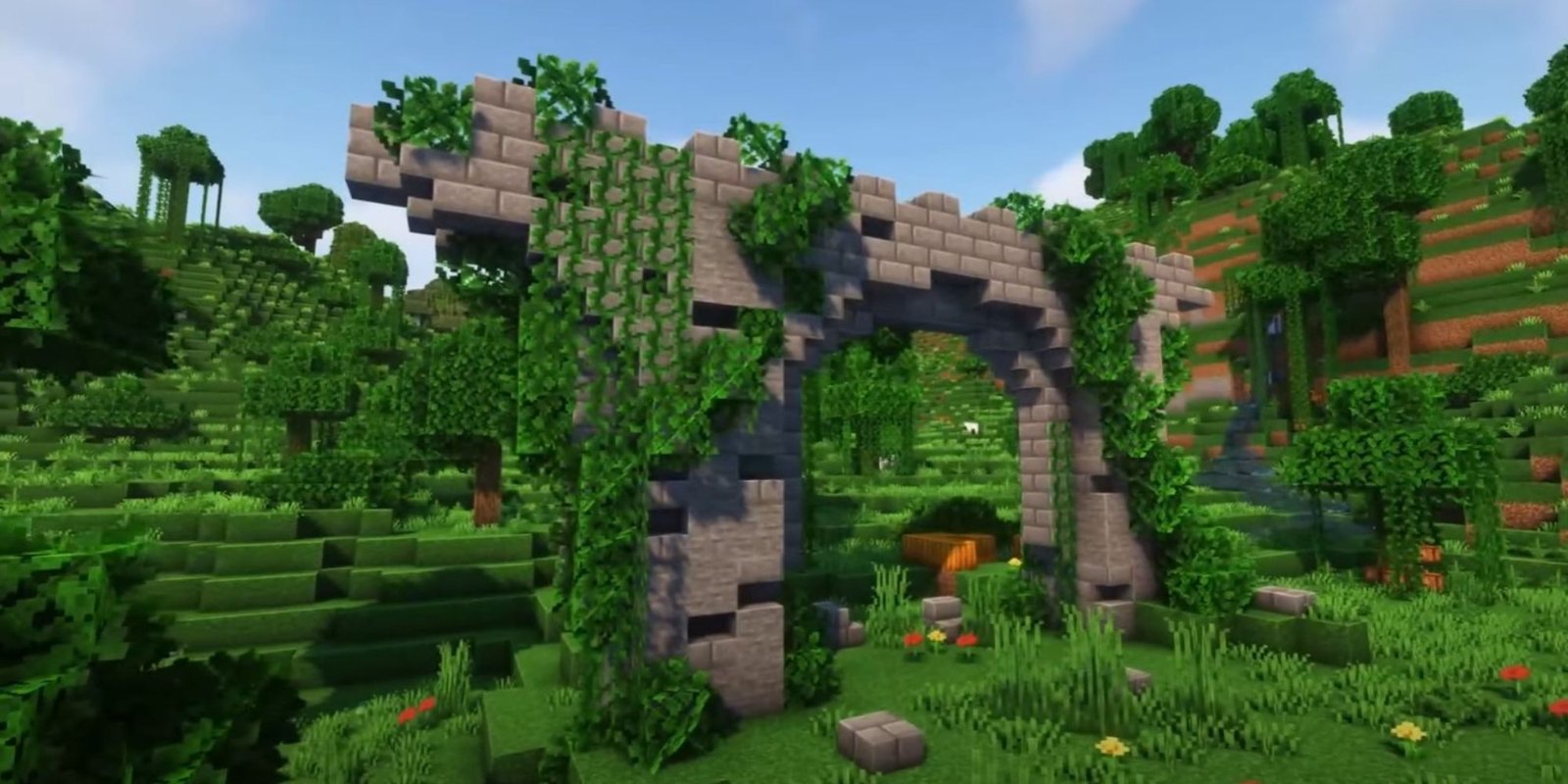 An image from Minecraft of an aquaduct that farms Slime mobs, collecting the slime balls that they drop.