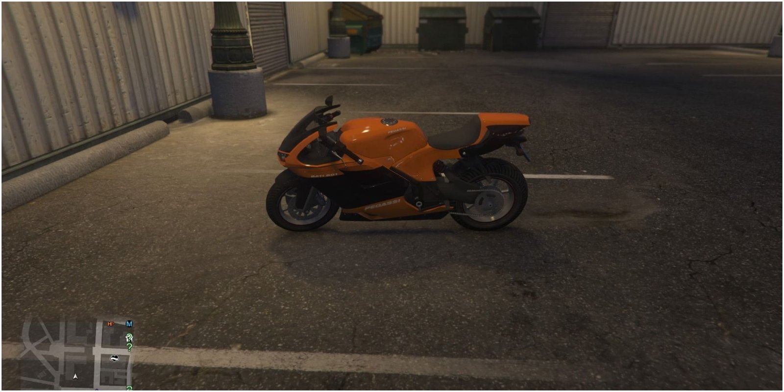GTA V Motorbike in parking space at the Car Park in Vespucci Beach Opposite Floyds Apartment