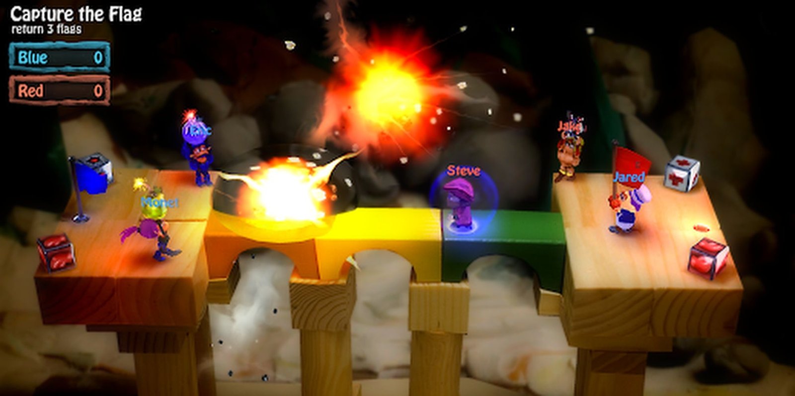 BombSquad VR: A Multiplayer Match On A Small Bridge