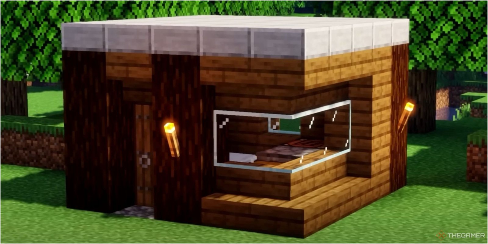 An image fron Minecraft of a Compact Starter House.