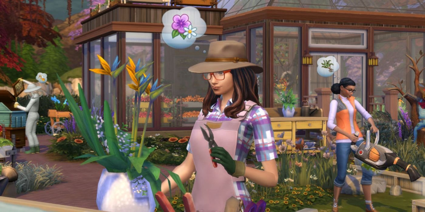 sim arranging flowers
