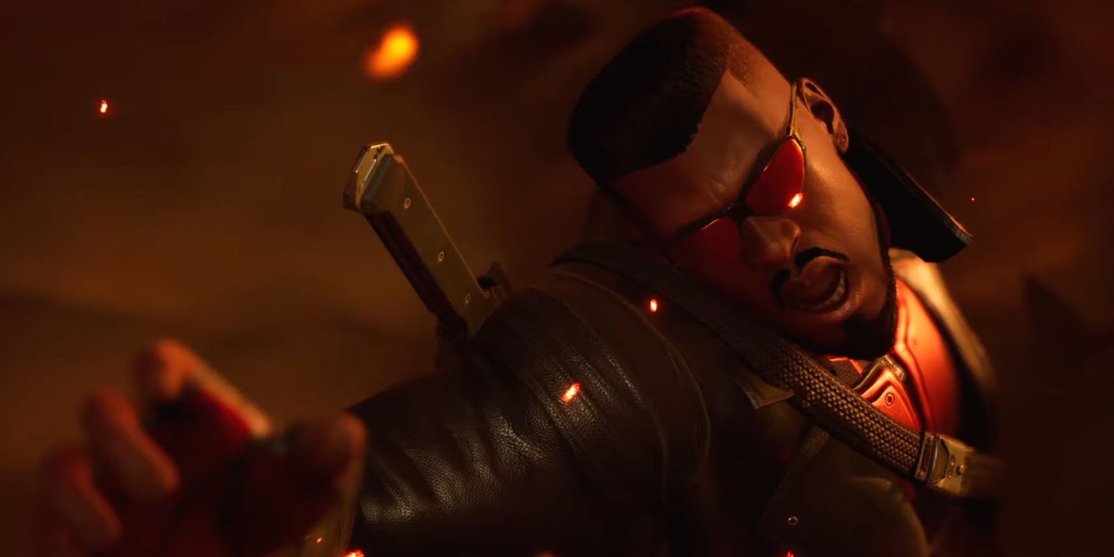 Blade using his "Glaive" ability. A close-up shot of Blade looking determined, and about to strike an enemy in Marvel's Midnight Suns