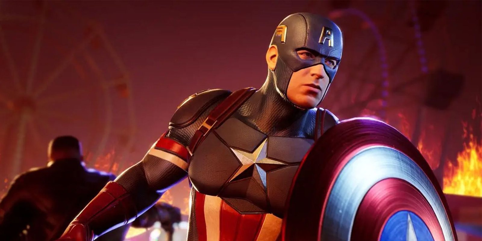 Marvel's Midnight Suns captain america holding up his shield with blade in the background
