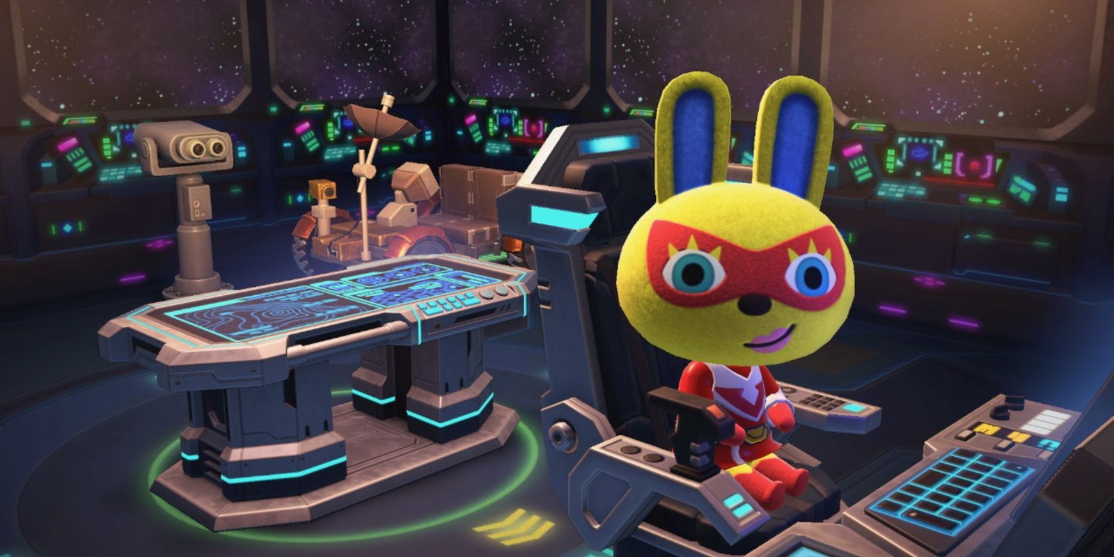 Mira sits in a massive spaceship in Animal Crossing: New Horizons.