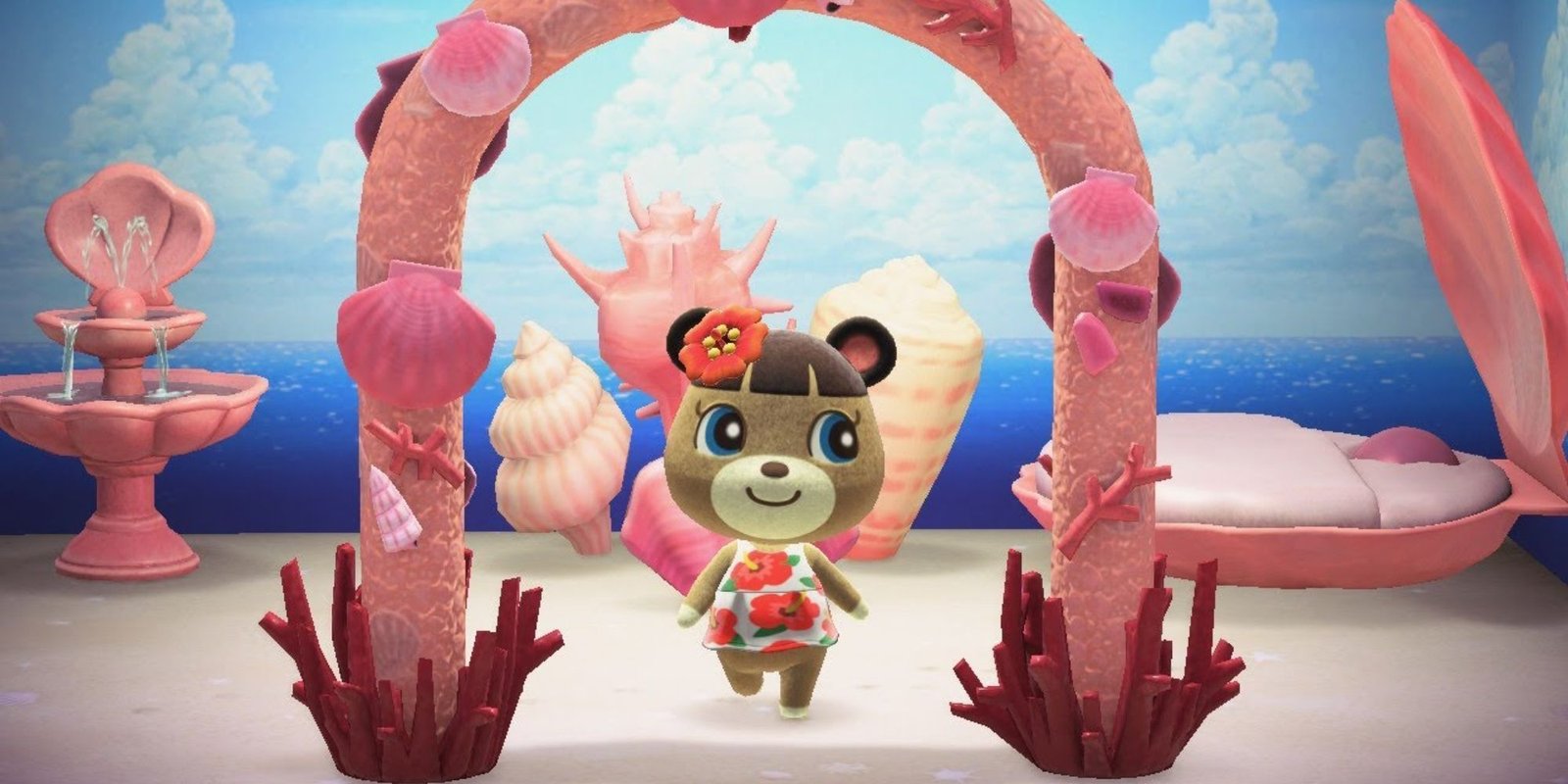 June walks through a house with an underwater theme in Animal Crossing: New Horizons.