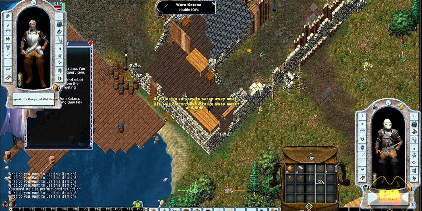 Overhead view of a big field with player information on the sides in Ultima Online