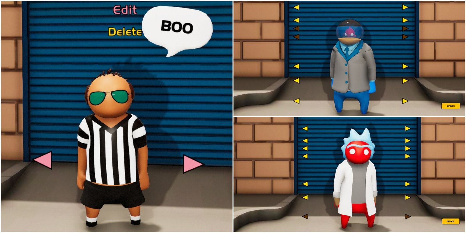 Gang Beasts: Featured Image, Referee, Business Fish And Rick Sanchez Costumes
