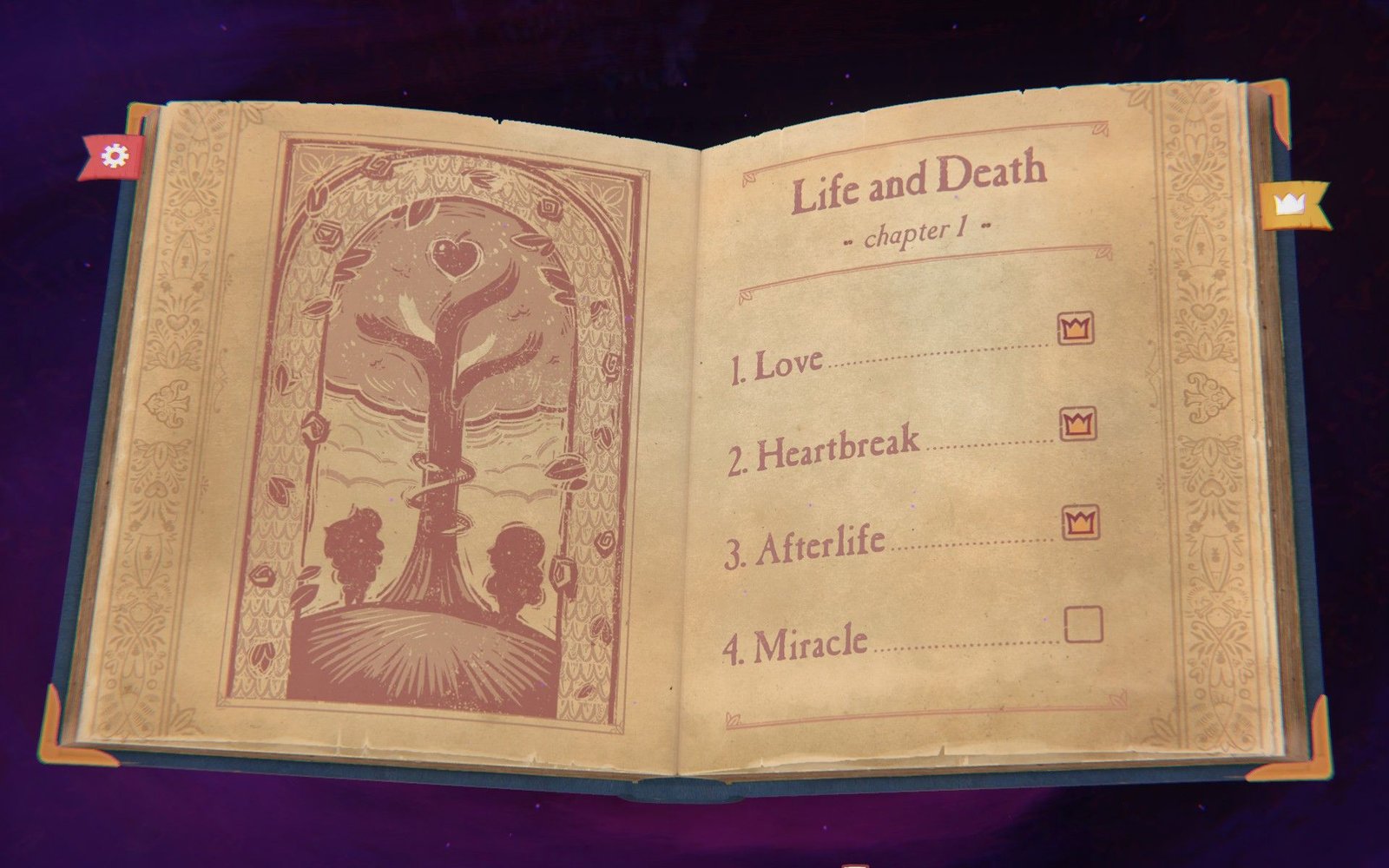The first chapter of Storyteller with its four chapters listed.