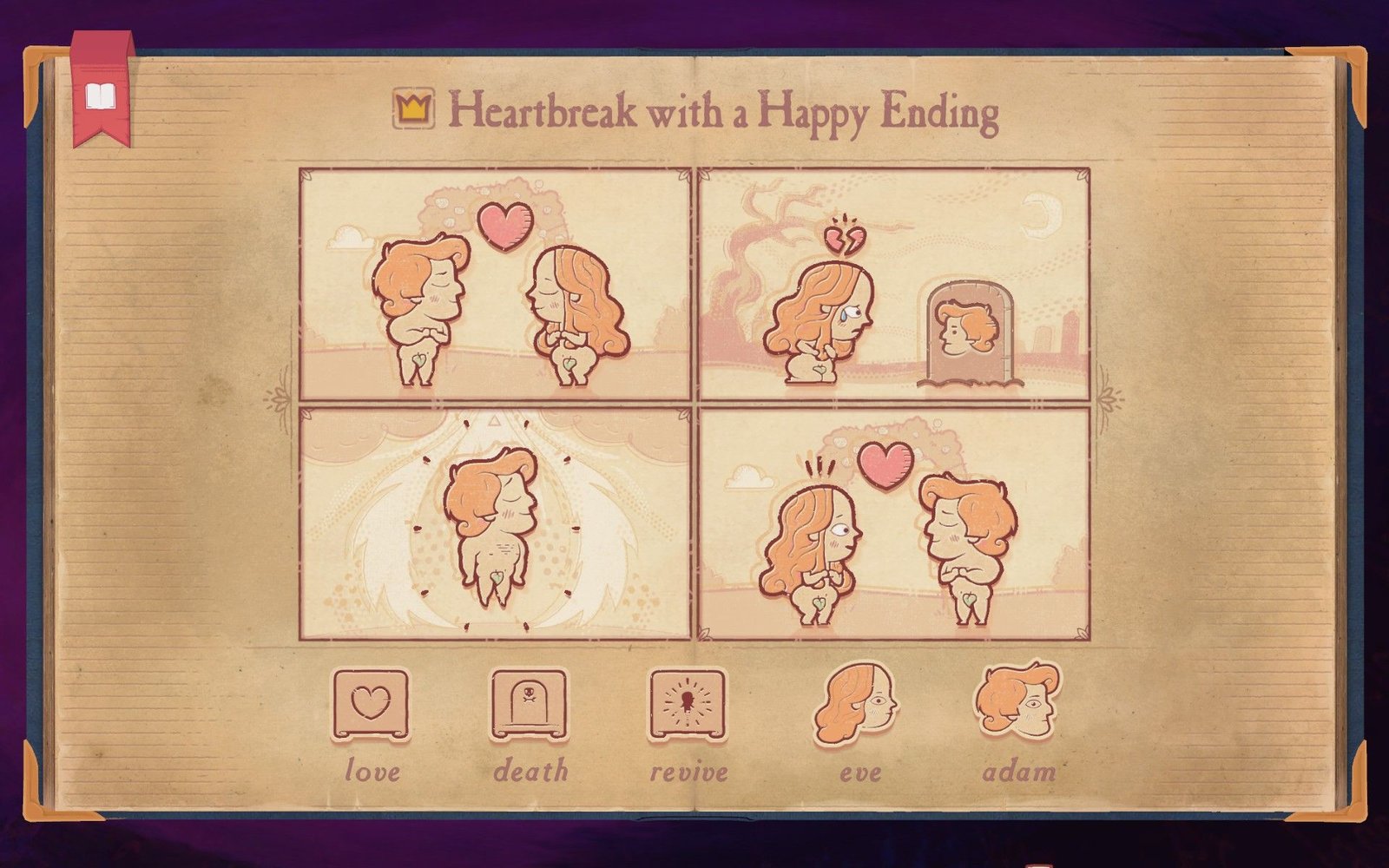The solution to Chapter 1 Miracle in Storyteller, showing heartbreak with a happy ending.