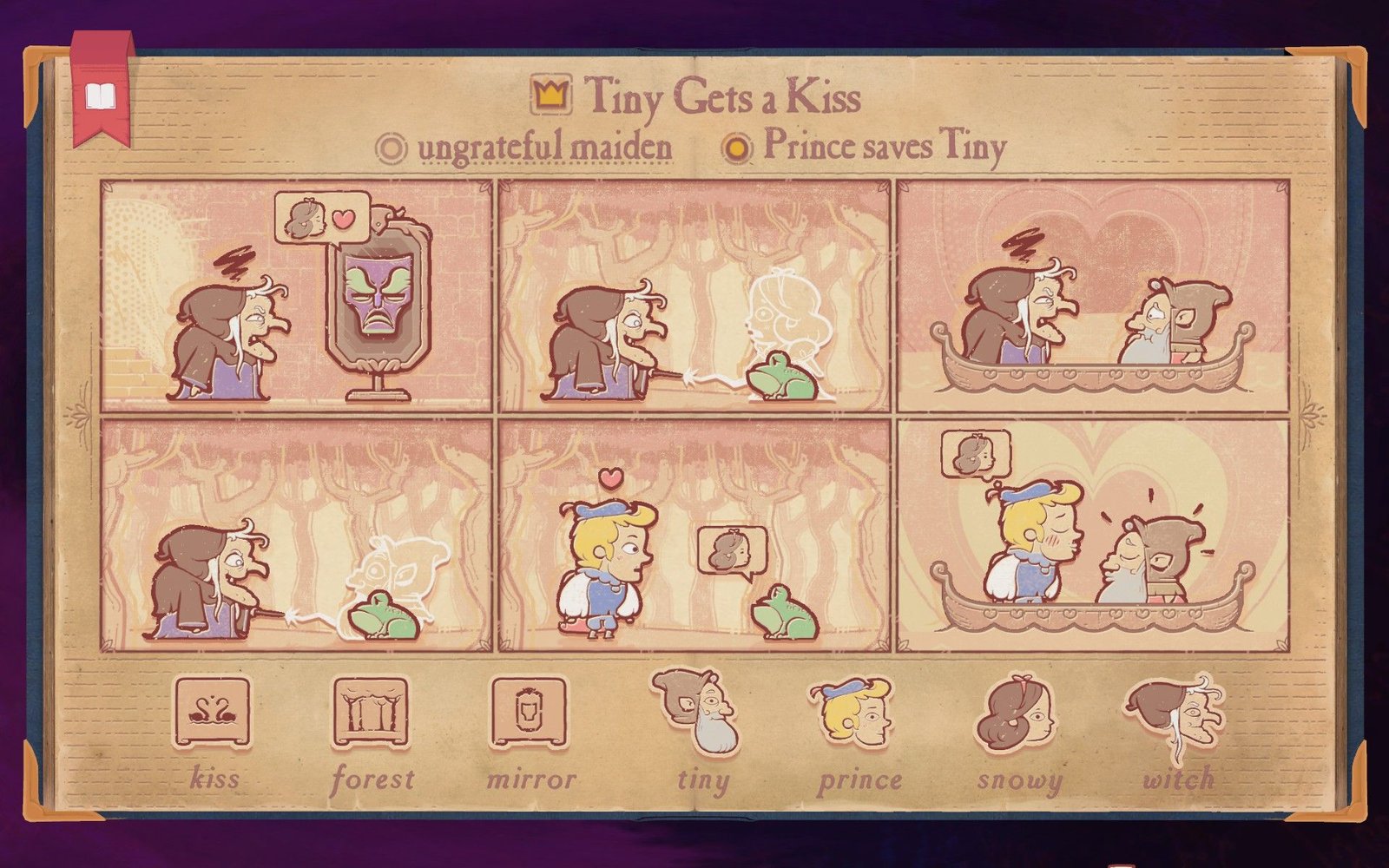 The solution to Chapter 5 Deceit's second scenario in Storyteller, showing the Prince saving Tiny.