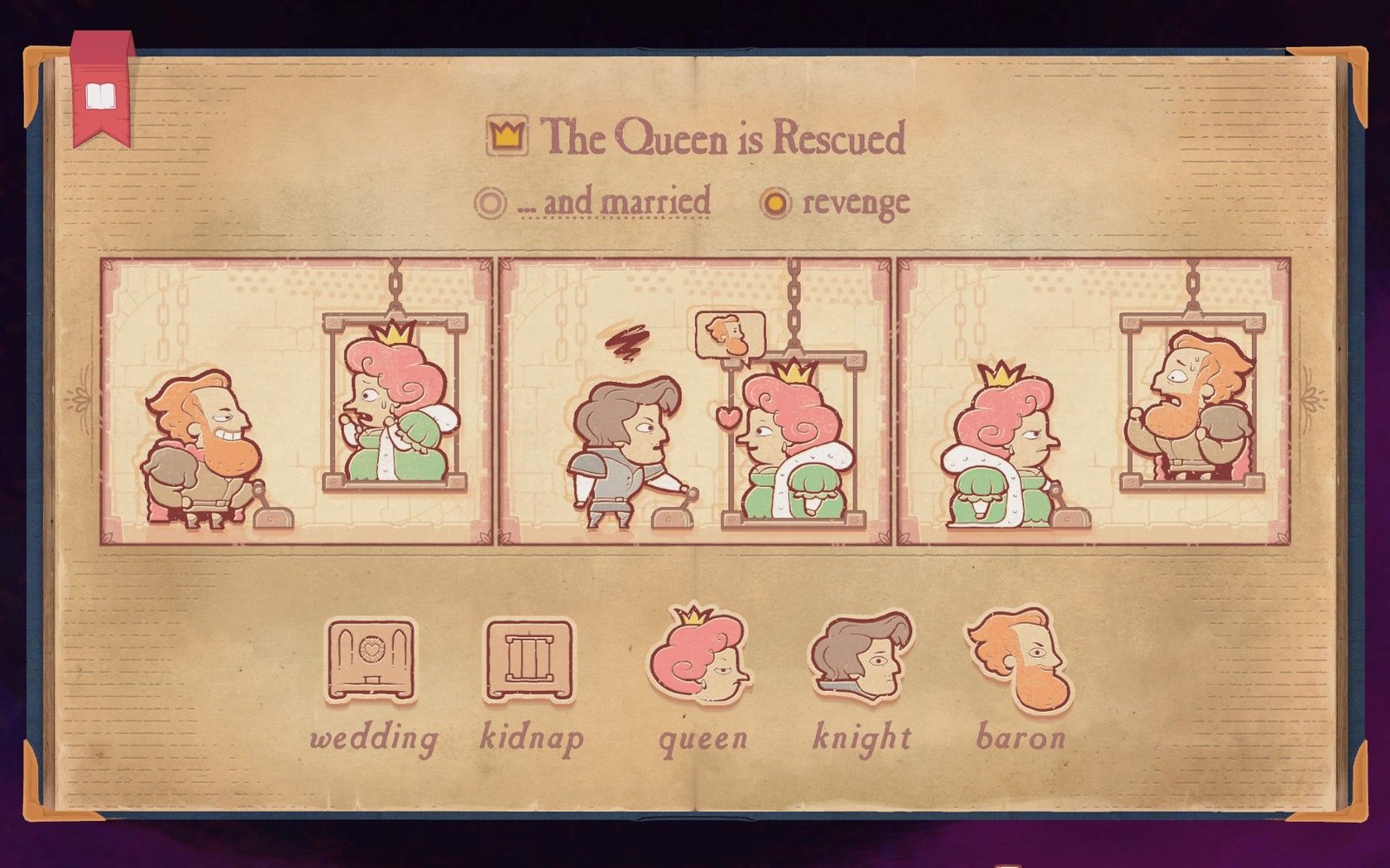 The solution to Chapter 7 Rescue's second situation in Storyteller, showing the Queen getting rescued and having her revenge.