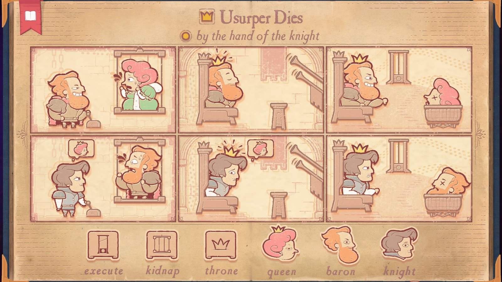 The solution for the the Treason section of Sgtoryteller, with the Usurper dying after the Knight executes him.