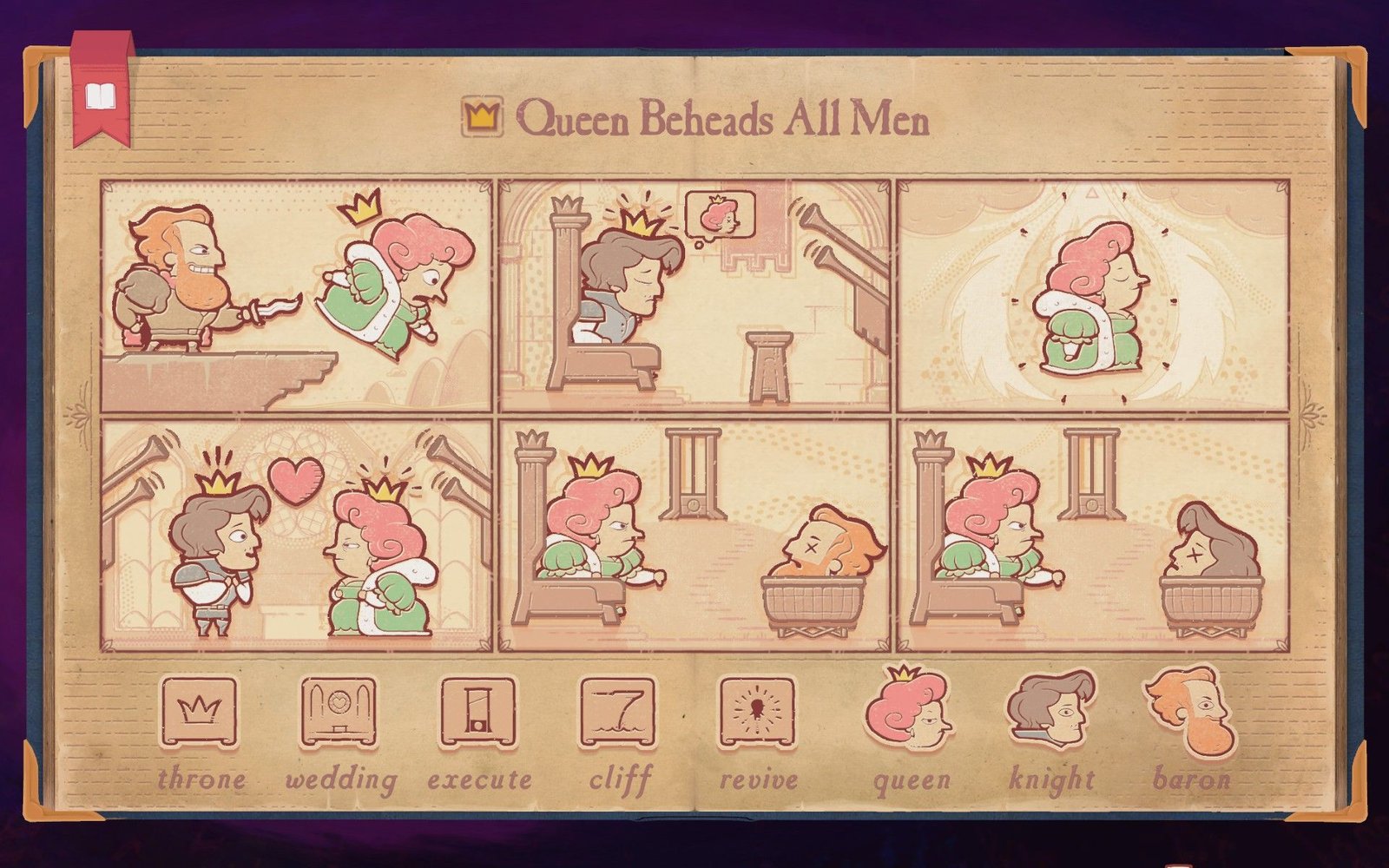 The solution to Chapter 9 Matriarch in Storyteller, showing the Queen having all the men beheaded.