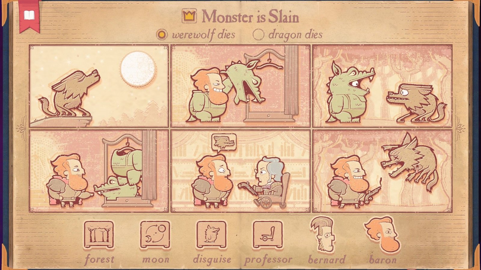 The solution for the Professor section of Storyteller, showing the werewolf being slain.