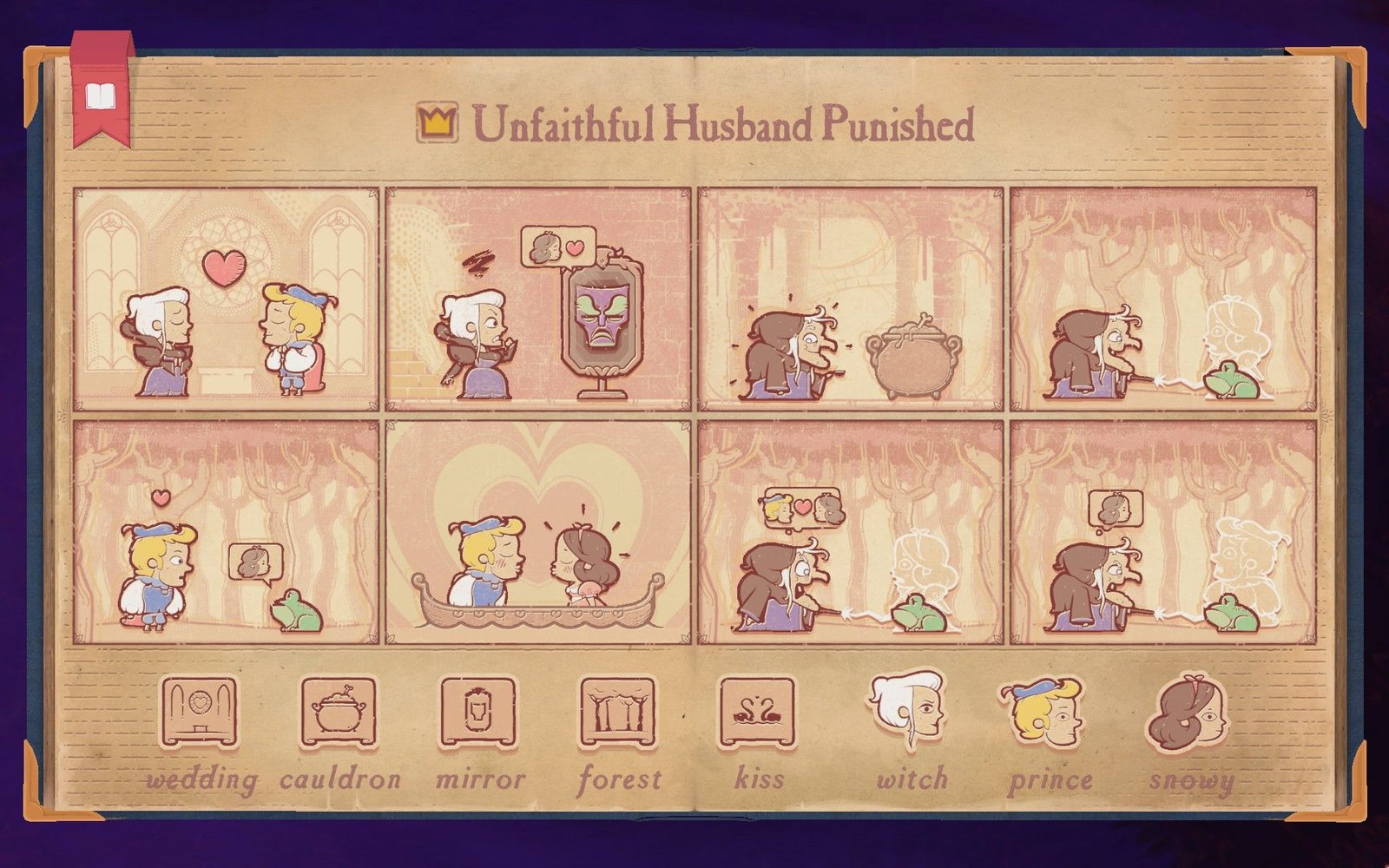 The solution to Vindictive Wife in Storyteller, showing an unfaithful husband punished.