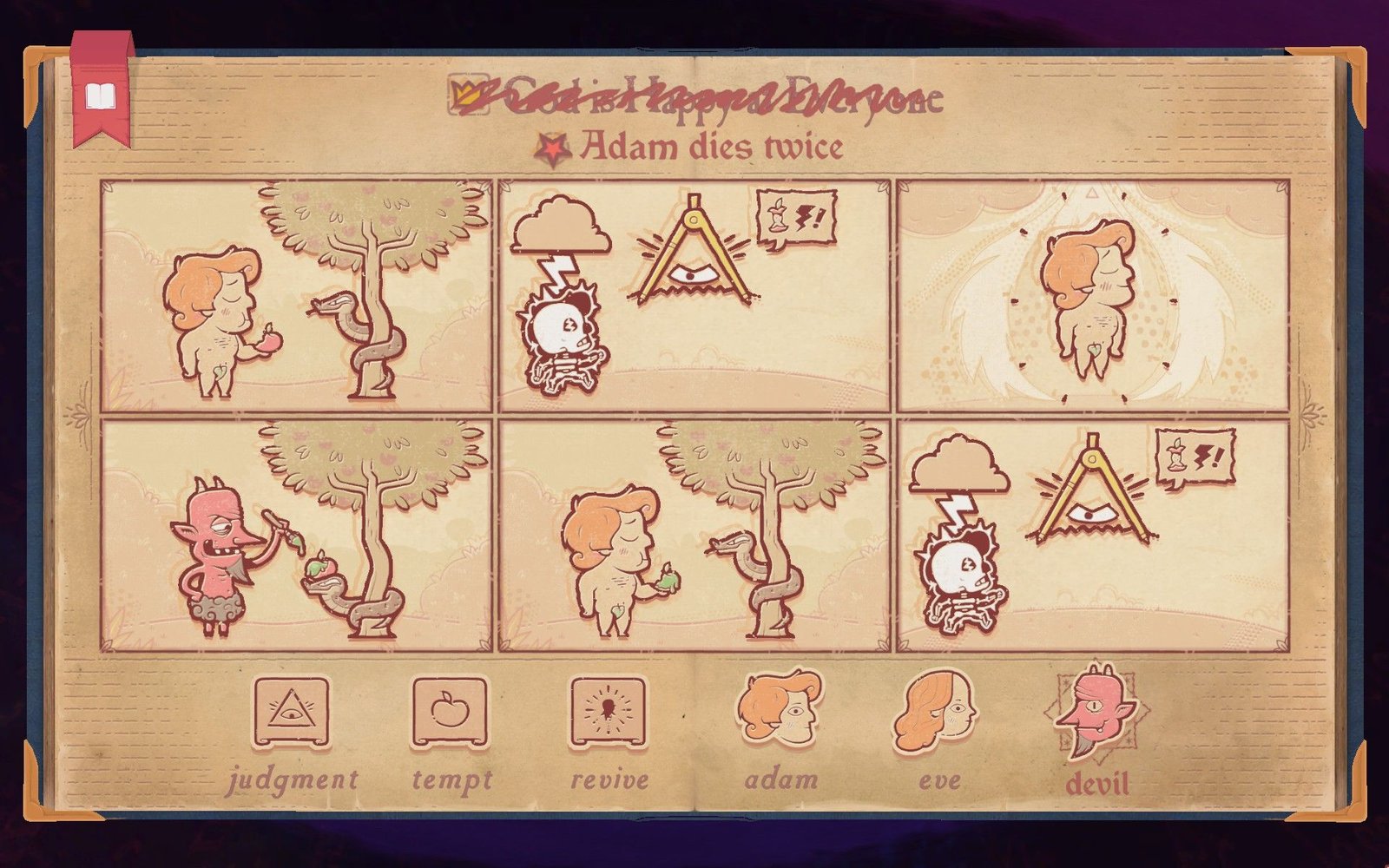 The solution to the devil section of Chapter 10 in Storyteller, showing Adam dying twice.