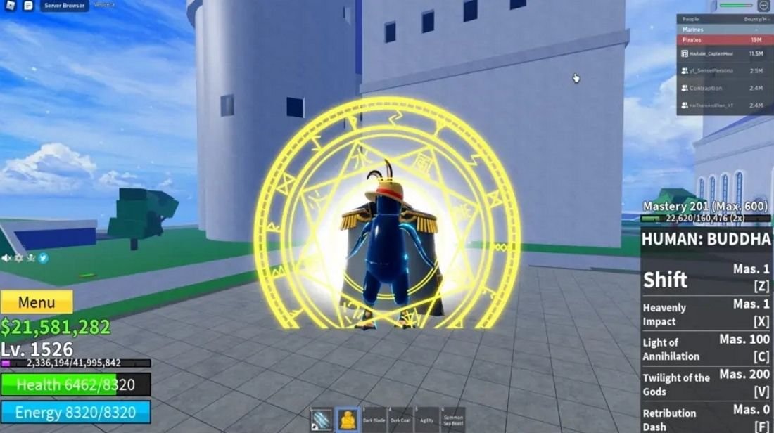 Player with an awakened Buddha fruit in Blox Fruits.