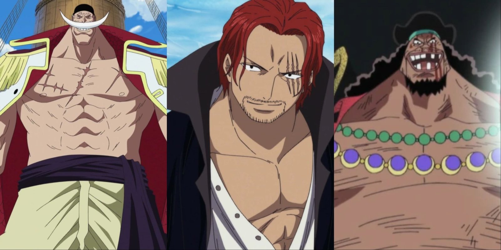 Whitebeard, Shanks and Blackbeard collage from One Piece.