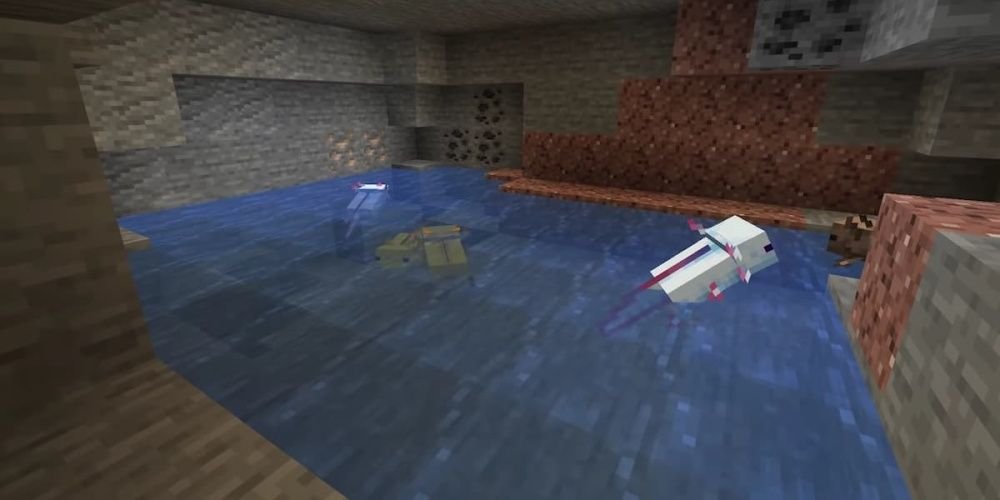 Minecraft Axolotls in a Cave