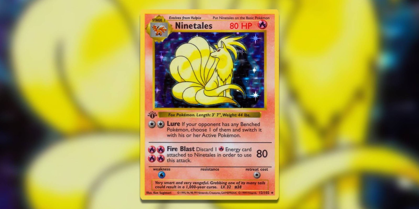 Image of the Pokemon TCG card Ninteales Base Set Shadowless by Ken Sugimori.