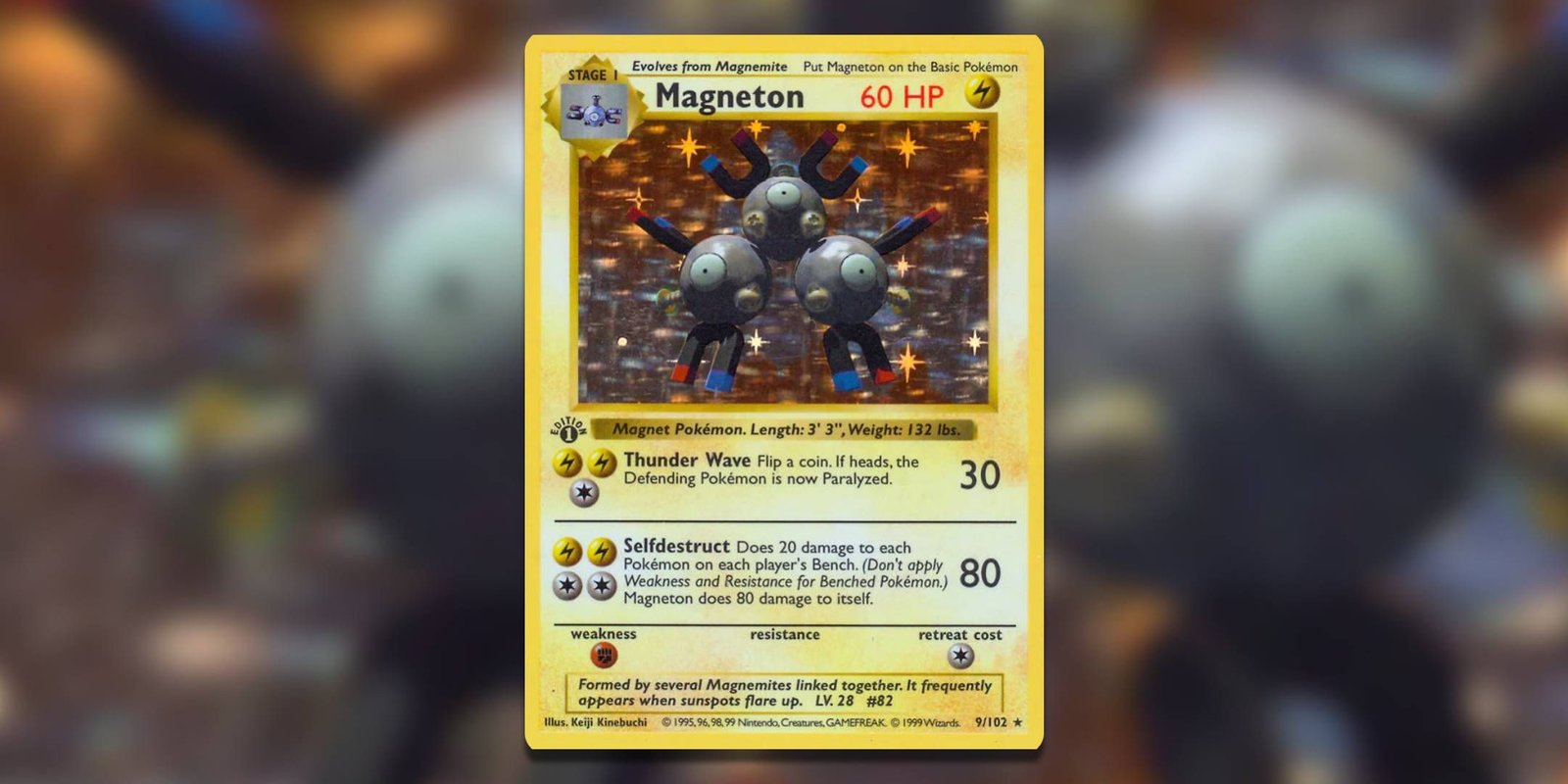 Image of the Pokemon TCG card Magneton Base Set Shadowless by Keiji Kinebuchi.