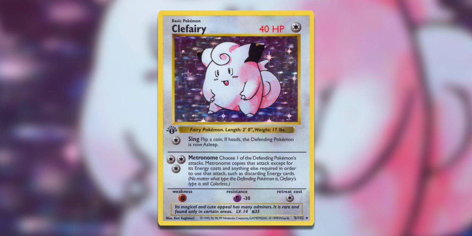 Image of the Pokemon TCG card Clefairy Base Set Shadowless by Ken Sugimori.