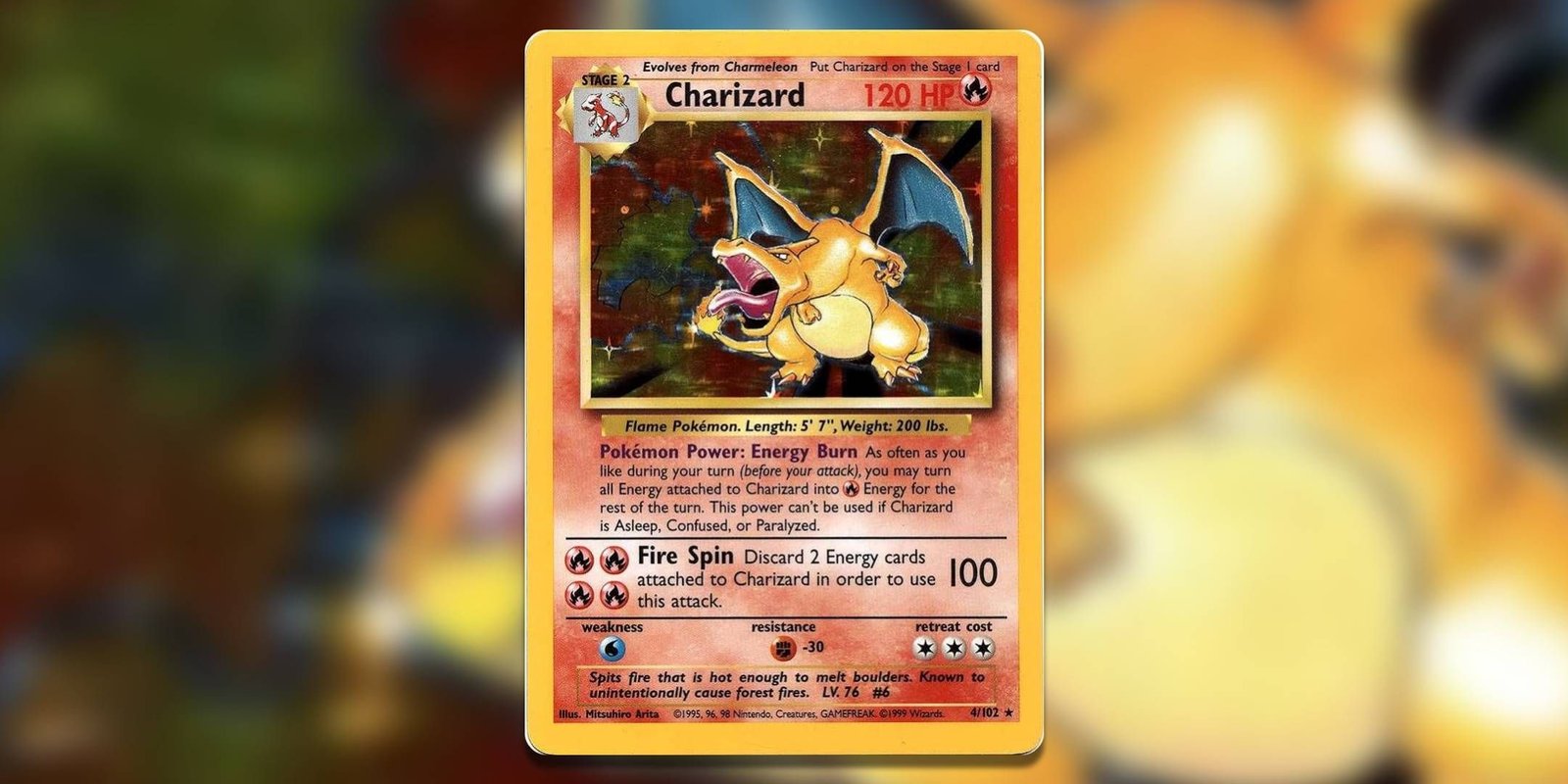 Image of the Pokemon TCG card Charizard Base Set Unlimited Shadowless by Mitsuhiro Arita.