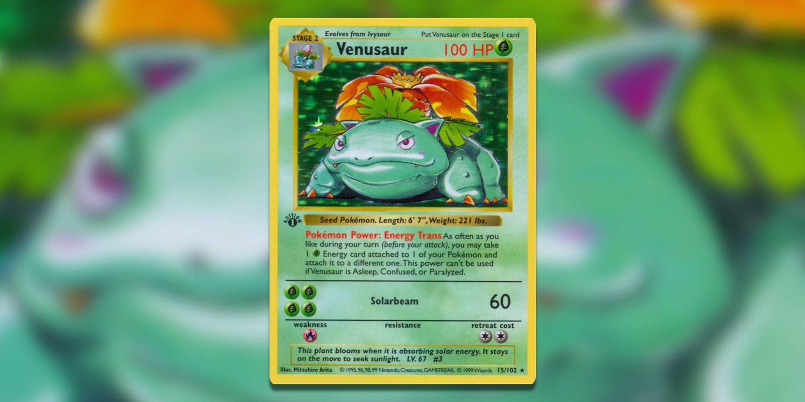 Image of the Pokemon TCG card Venusaur Base Set Shadowless by by Mitsuhiro Arita.