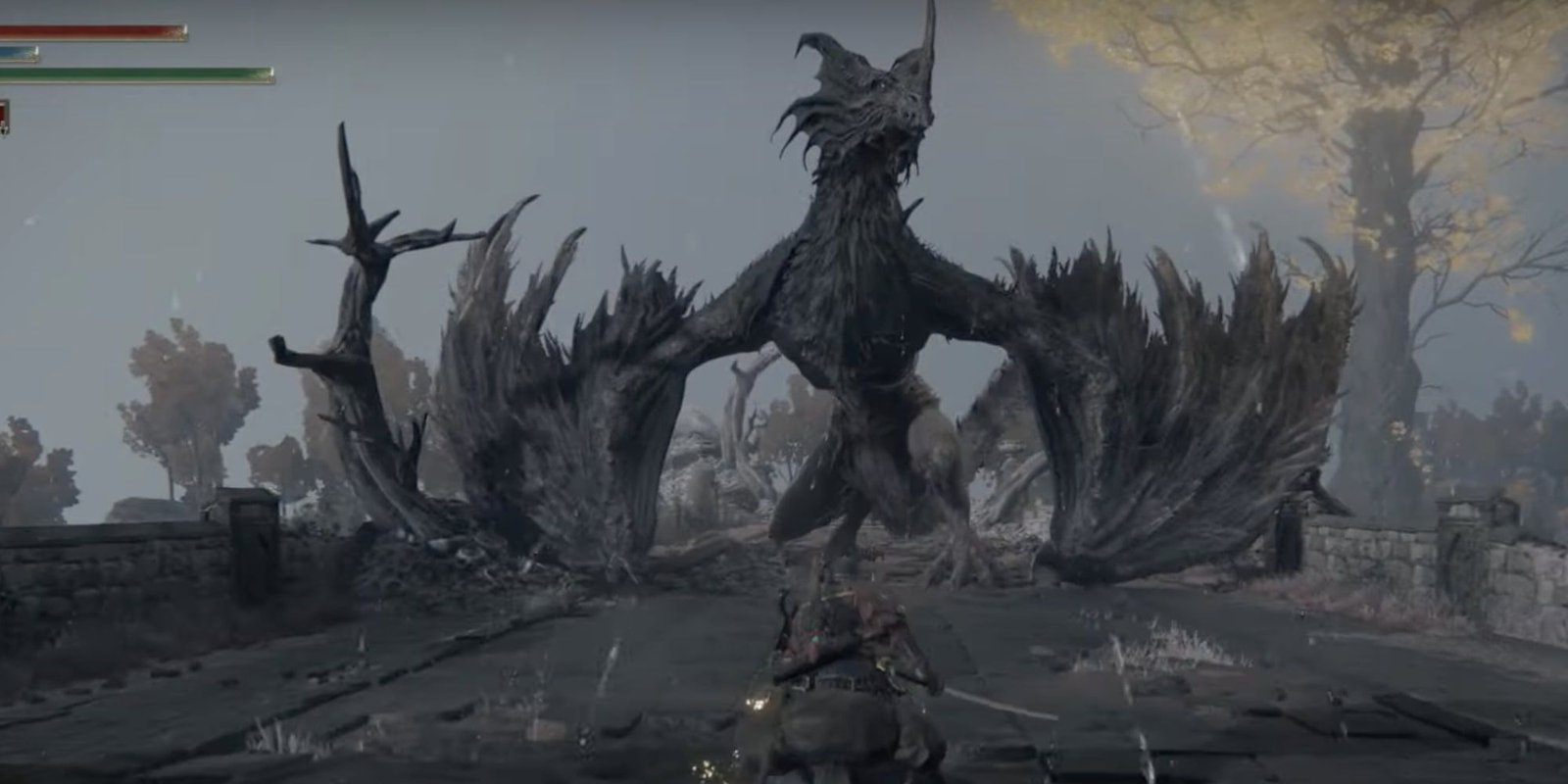 Flying Dragon Greyll stands on its hind legs and prepares to attack in Elden Ring.