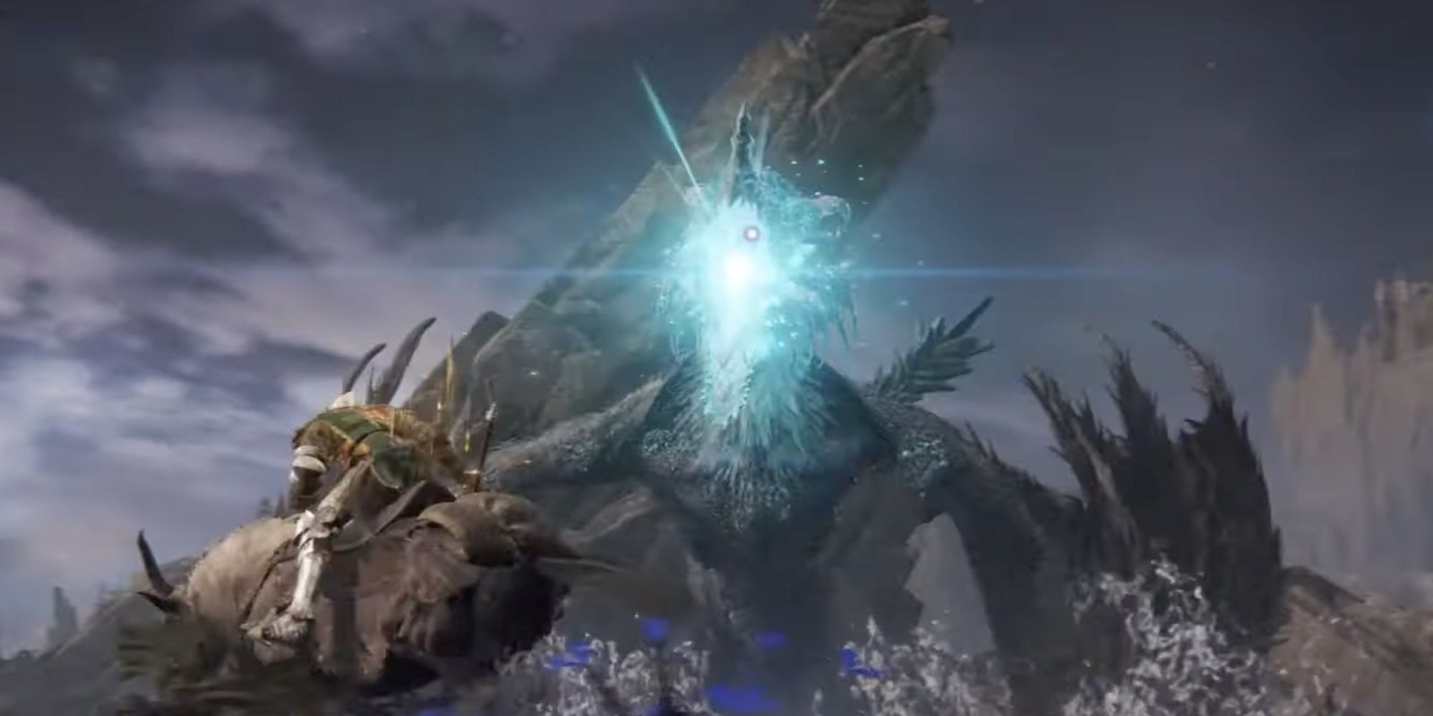 Glintstone Dragon Smarag creates a burst of energy as it prepares to breathe Glintstone in Elden Ring.