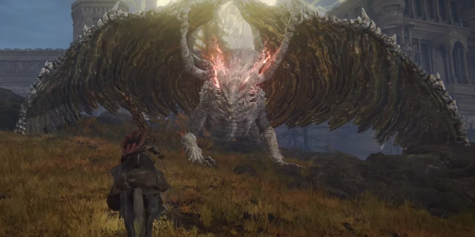 Ancient Dragon Lansseax glows with crackling energy in Elden Ring.