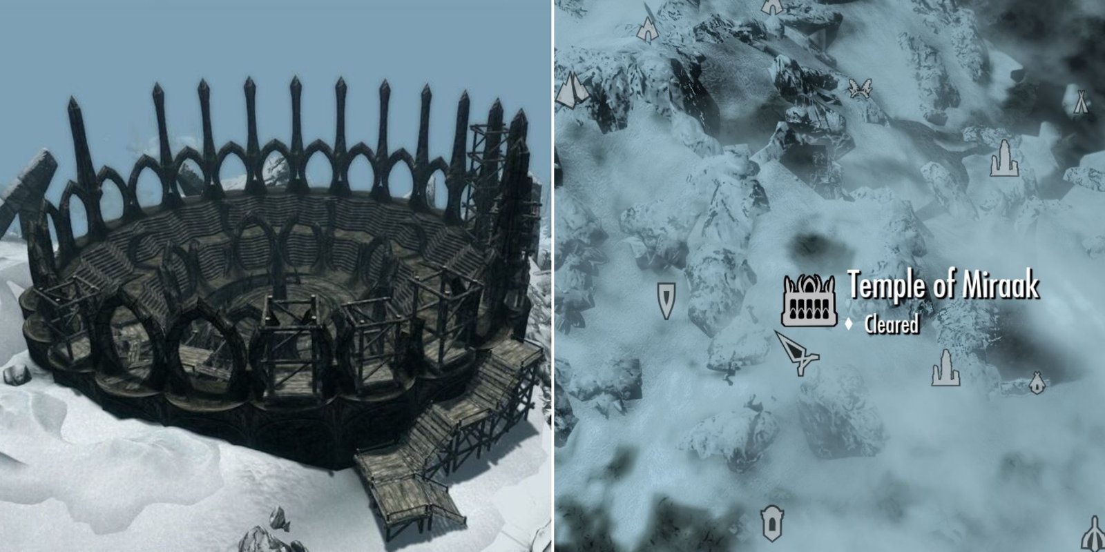 Skyrim - The Temple of Miraak exterior - The Temple of Miraak on the map