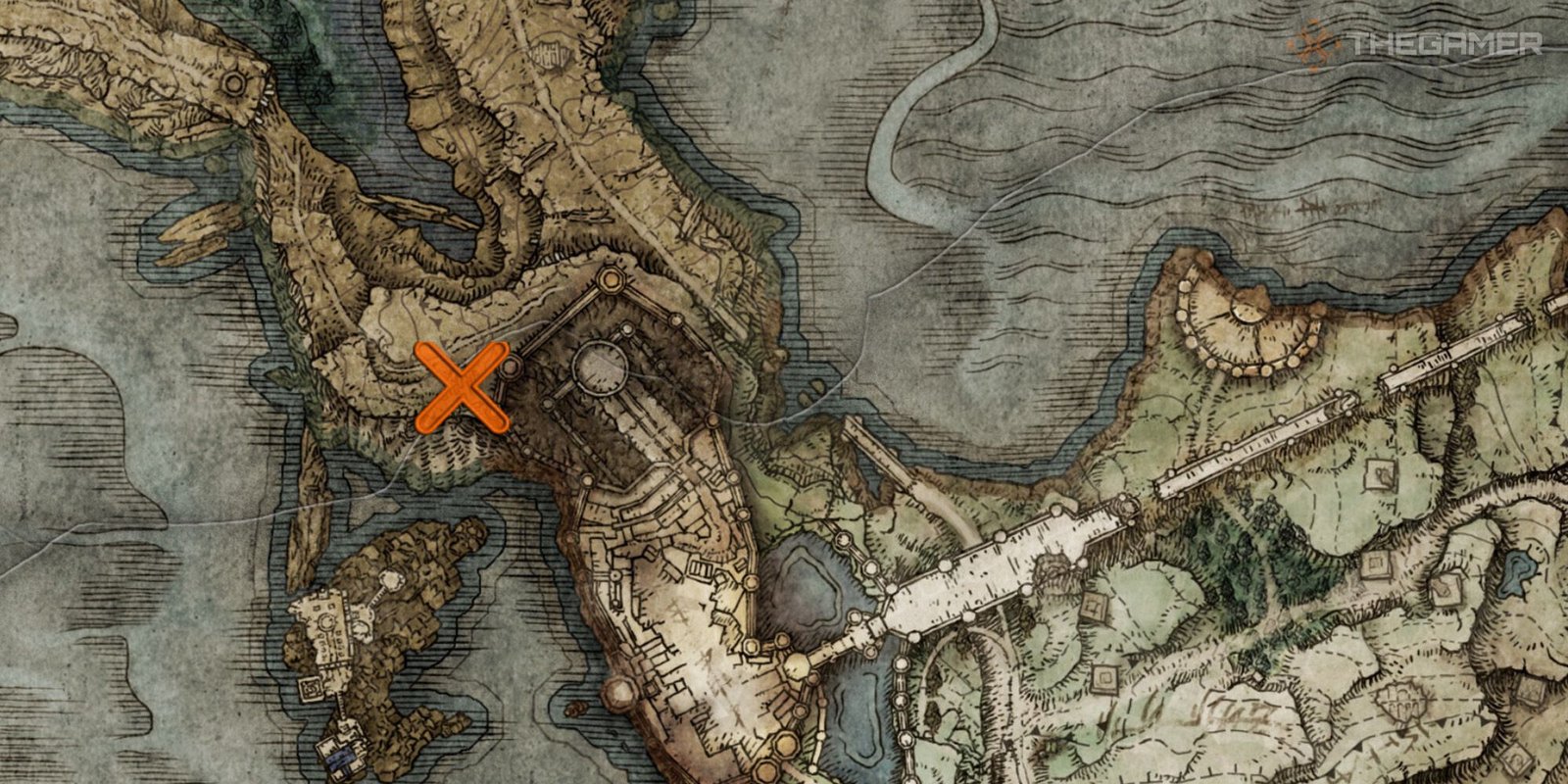 Map showing the location of Sorcerer Thops within the Church of Irith in Liurnia in Elden Ring