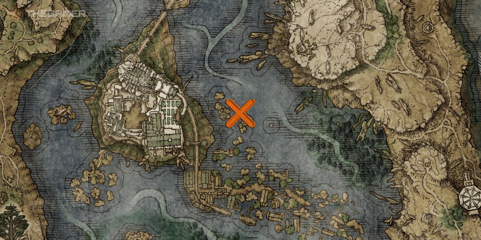 Map showing the location of the Ancient Death Rancor Sorcery in Elden Ring