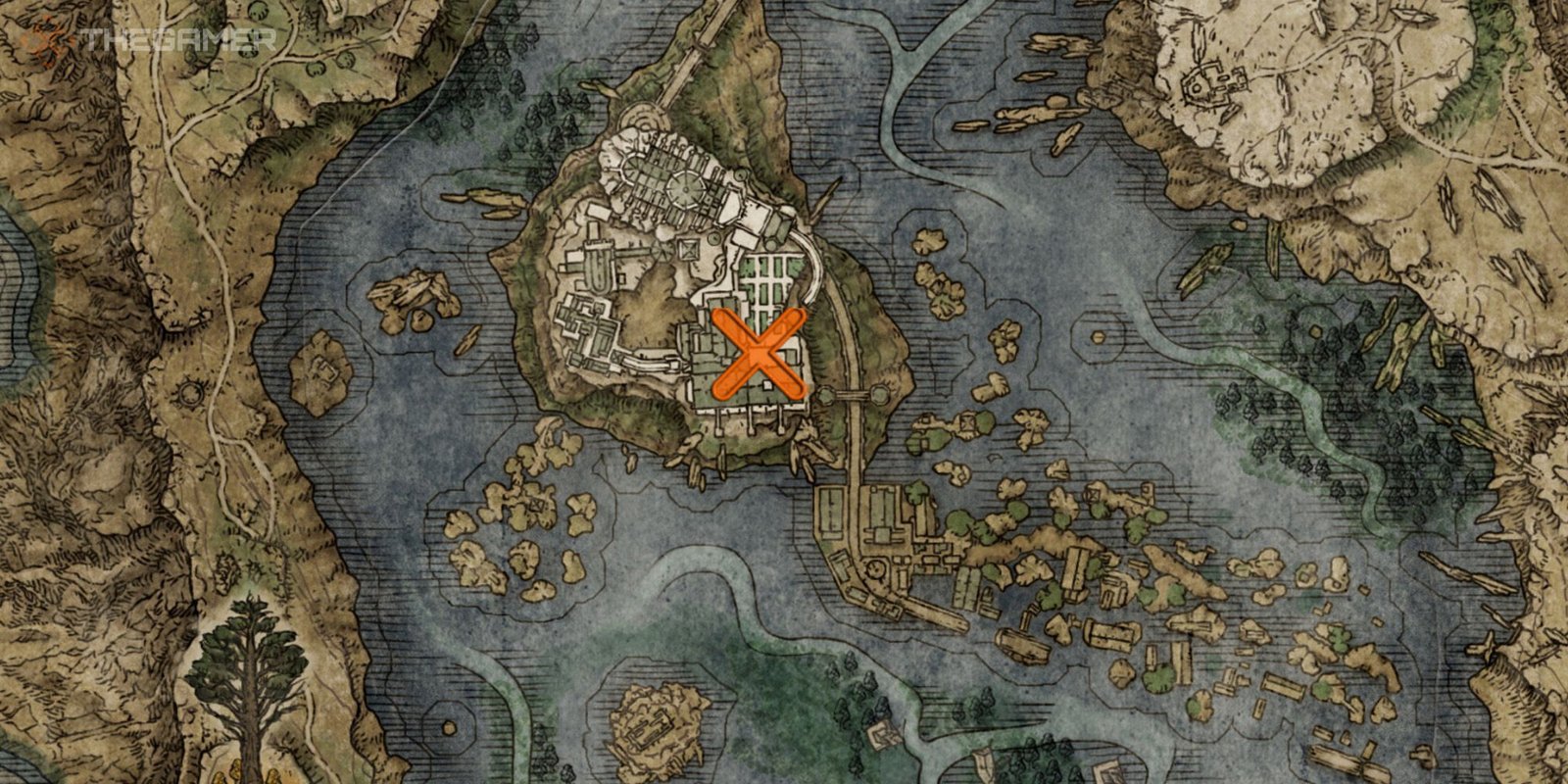Map showing the location of the Gravity Well Sorcery in Elden Ring