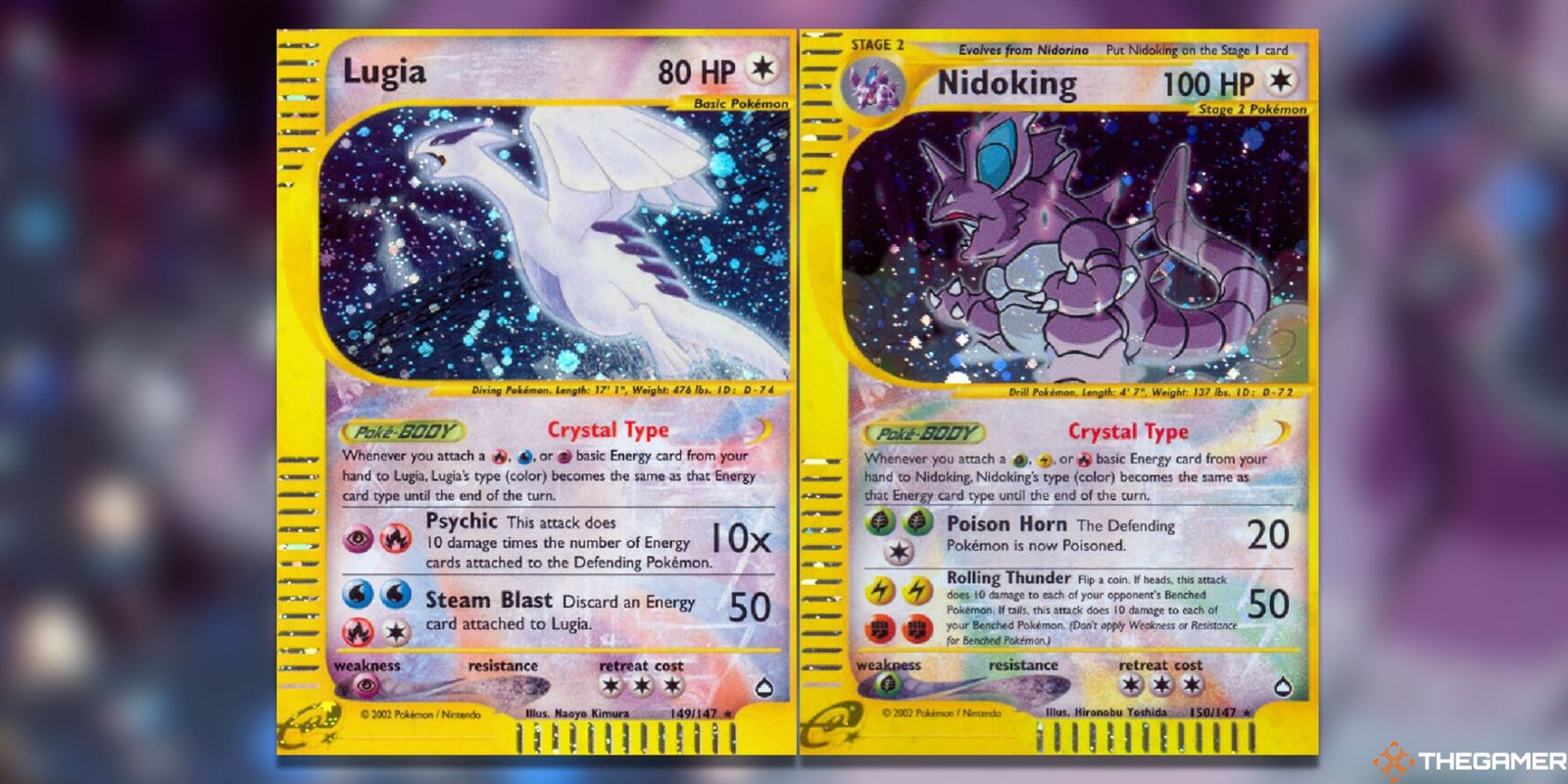 The Aquapolis Crystal Lugia and Nidoking from the Pokemon TCG.