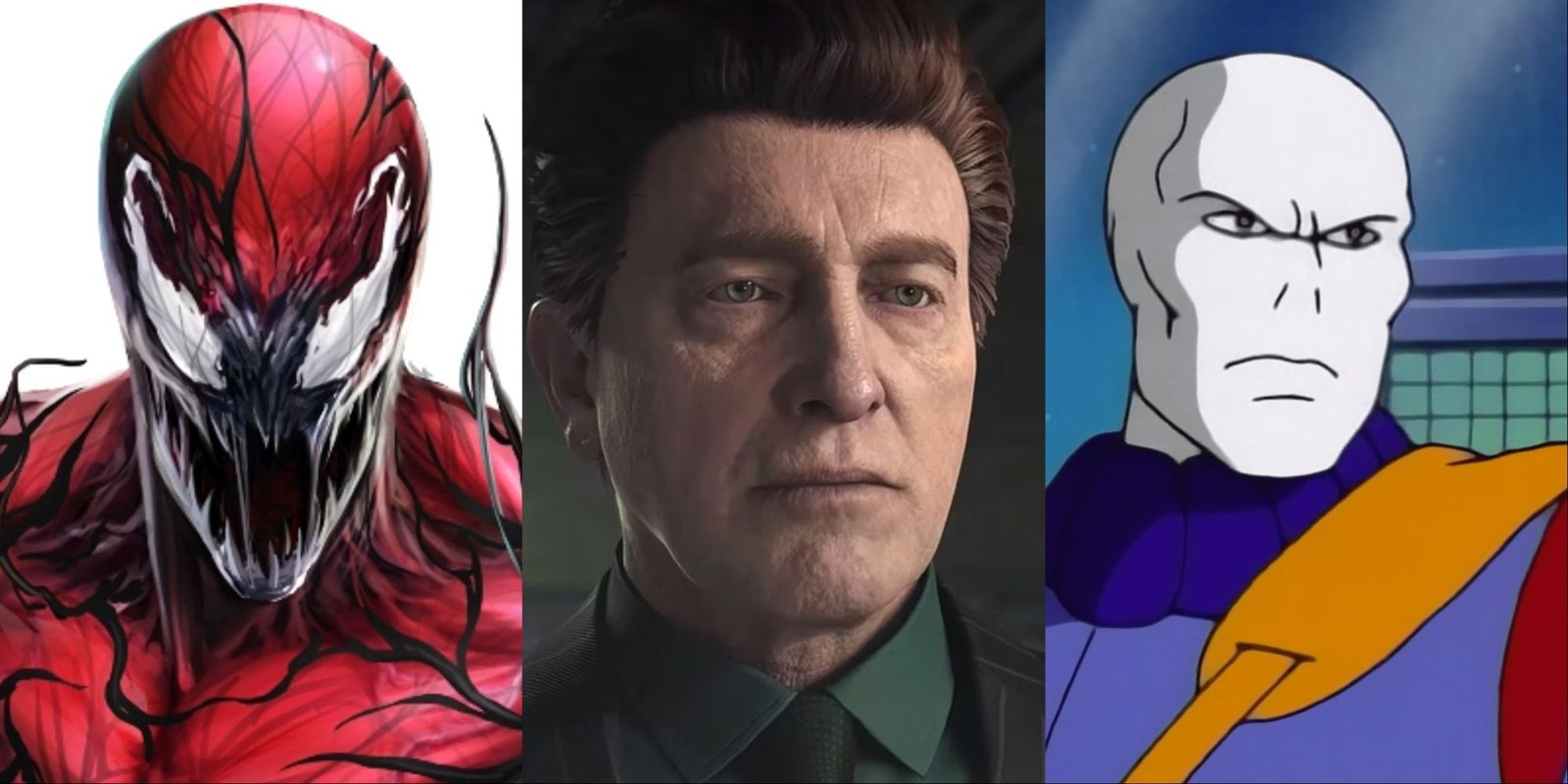 A collage of Carnage, Norman Osborn and The Chameleon.