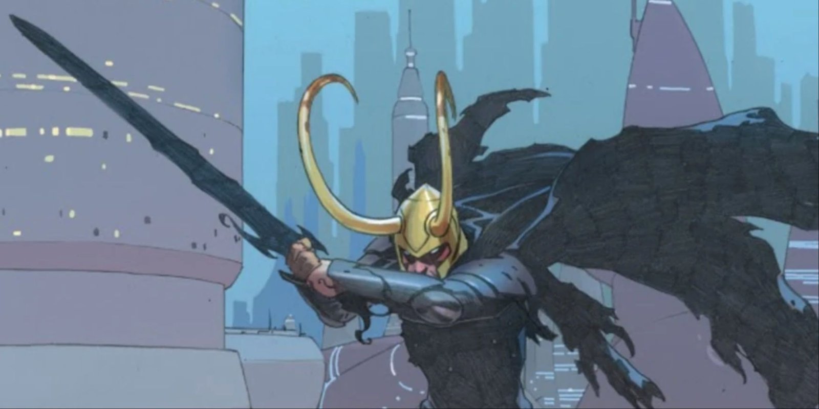 King Loki wielding the necrosword, All-Black, in Marvel Comics.